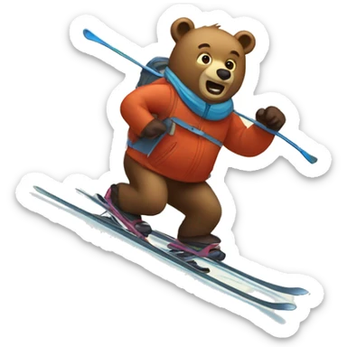 a bear skiing in the mountain sticker