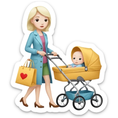 exhausted lady shopping with baby sticker