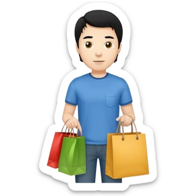 a white man black hair with clothing shopping bag sticker