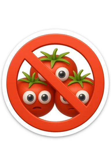 emoji con tre pomodori con occhi 3d e divieto sopra sticker