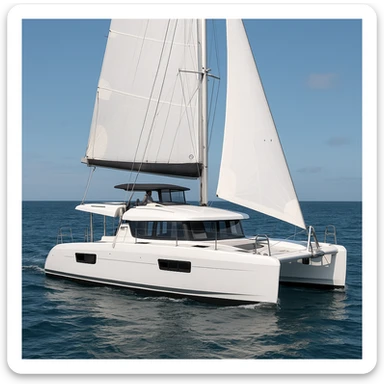 a lagoon 42 catamaran with no wording on the boat  sticker