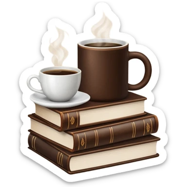 stack of books with coffee on top sticker
