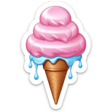 Glossy cotton candy in cone with shimmering, dewy surface and reflective highlights sticker