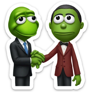 Obama and Kermit the frog holding hands sticker
