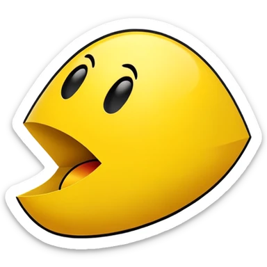 Perfect side profile of classic Pacman, yellow circle with triangular wedge cut out for mouth, showing only the side view, no front view sticker