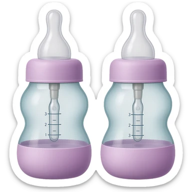 Adjust the shape of the two silicone baby bottle nipples to be more elongated and narrow, keeping the wide base and soft, smooth, translucent look, with gentle curves, light pastel tones, and transparent background. sticker