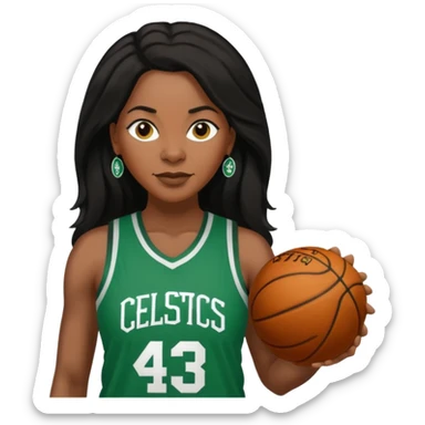45 year old black women with long brown and black hair dressed in celtics jersey  sticker