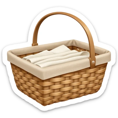 A woven light Brown basket with fresh washed linen sticker