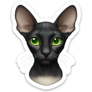 black sphinx cat with green eyes and a white spot on the nose sticker