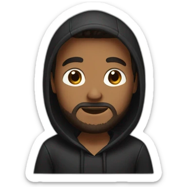 Brown guy in black hoodie waving hand , trimmed beard , black eyes sticker