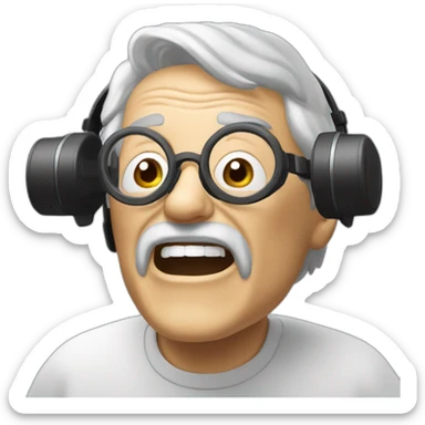old man yells at vr headset in the cloud sticker