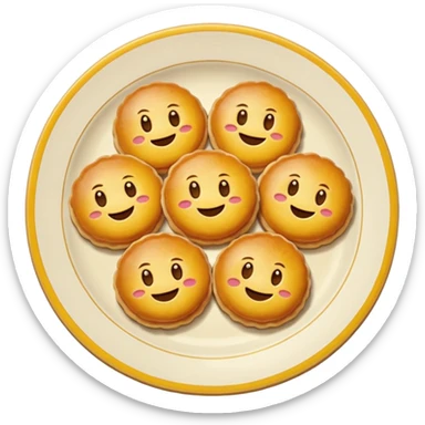 plate with several Yemas de Ávila, round yellow pastries, apple-style emoji sticker
