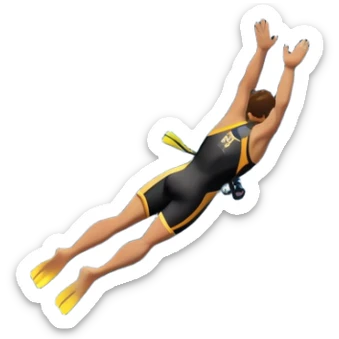 A diver mid-air, plunging from a high cliff into the sparkling ocean below. The background features rugged cliffs, clear blue water, and a bright sky, emphasizing the excitement and danger of the sport with a sense of freedom and adventure. sticker