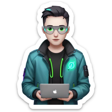 cyber punk man holding laptop sticker