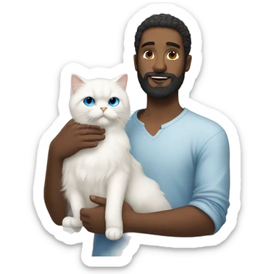 man with beard holding white persian cat with blue eyes  sticker