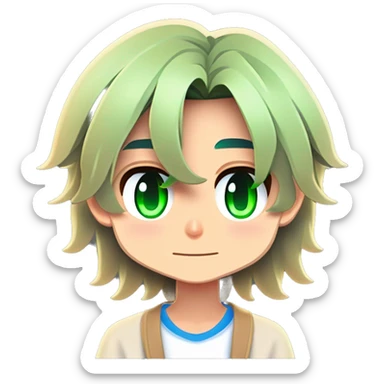 Teen age boy with long hair and gree eyes sticker