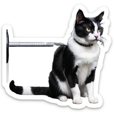 black and white cat working out in a gym sticker
