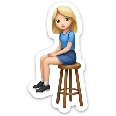 a girl is sitting on a stool seeing whole body toward left side sticker