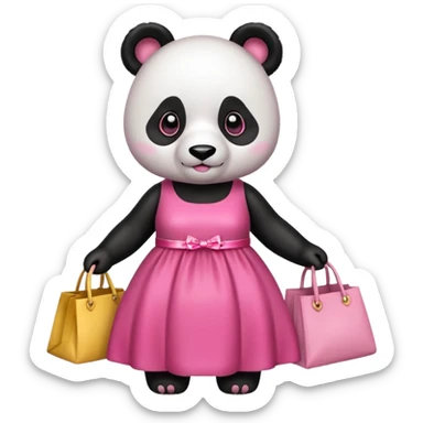Panda con vestido rosado con bolsas de compras sticker
