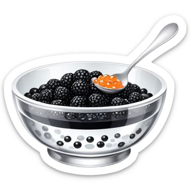 Black caviar in a crystal small bowl with a silver spoon  sticker