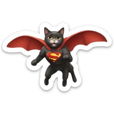 a cat flying in the sky like superman sticker