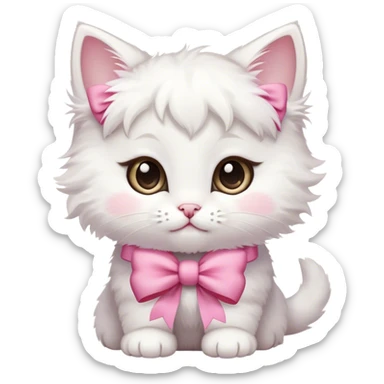 a little white kitten with a pink bow, says I love Tima. sticker