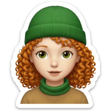  ginger girl with a green beanie with curly hair  sticker