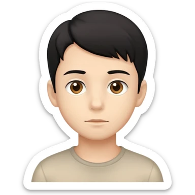 Beige tan young boy with black hair and light brown eyes sticker