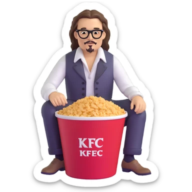Johnny Depp sitting in a KFC bucket, long hair, facial hair sticker