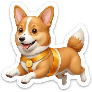 a corgi picking running a marathon with gold medal sticker