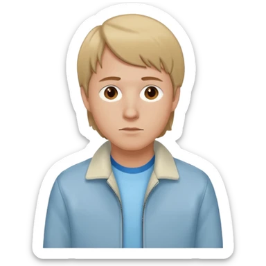 Brian Lackey from Mysterious Skin with brown eyes, dark blonde hair, light blue shirt, ivory jacket sticker
