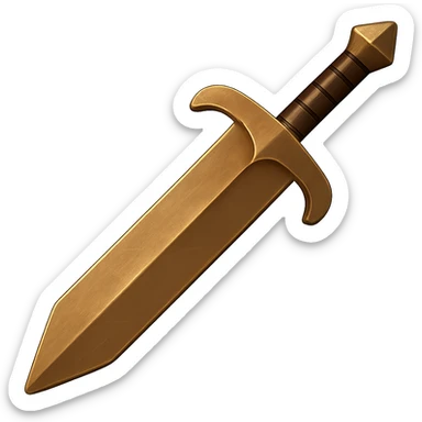 Make the greatsword a little wider and more shiny so it looks like bronze, keep the metallic bronze look with visible wear and scratches, no gems. The style should resemble emoji style with a transparent background. sticker