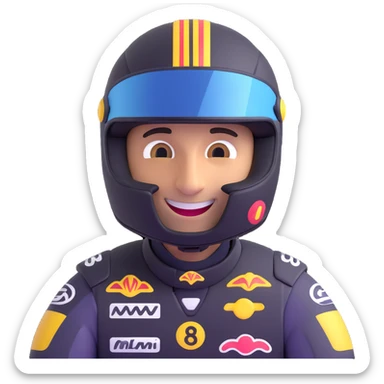 Daniel Ricciardo emoji smiling with a racing helmet sticker