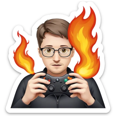 Edward Snowden holding out a gaming controller in front of him that is on fire  sticker
