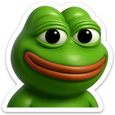 pepe in
- 3d style
- bright green
- smiling
- looking straight at the camera
- good highlights and shadows sticker