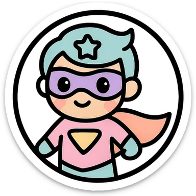 little alchemy style icon
subject: super human
border: medium-black
shape: round, circular
background: white
style: full color fill with medium black outlining sticker