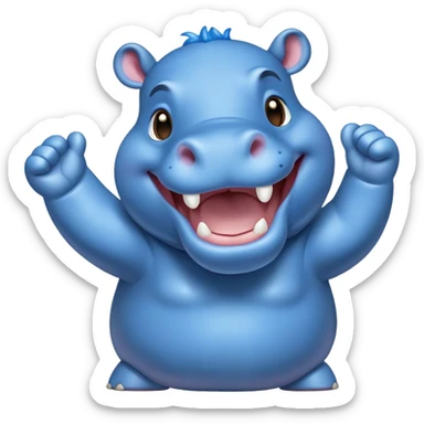 an cheering happy hippo with blue Skin Color  sticker