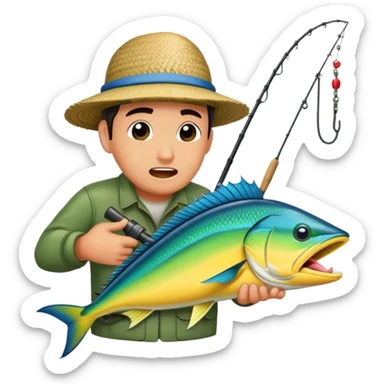 Fisherman sucking on Mahi Mahi sticker