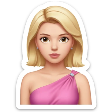 Scarlett Johansson with one shoulder stunning pink dress and blonde hair sticker