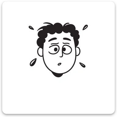 Hand-drawn face with exaggerated sweat drops flying off, stressed expression sticker
