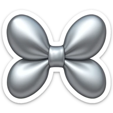 A cute bow emoji made of polished silver chrome, smooth rounded loops, glossy metallic surface, soft mirror reflections, subtle highlights, minimal and adorable proportions, iOS emoji style, centered composition, clean white background, soft studio lighting, no text, no outline, ultra high quality sticker
