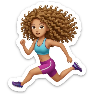 Treino de corrida feminino morena cacheada cabelos cumpridos caindo nas costas sticker