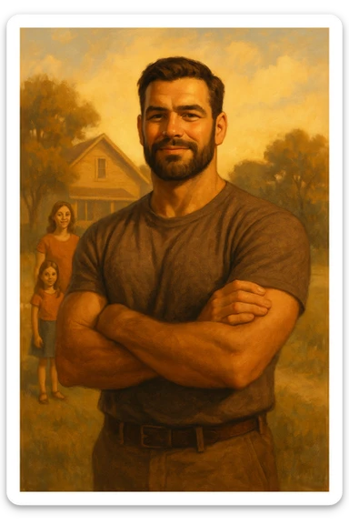 UOMO A BRACCIA CONSERTE CHE TRASMETTE PROTEZIONE PER LA SUA FAMIGLIA sticker