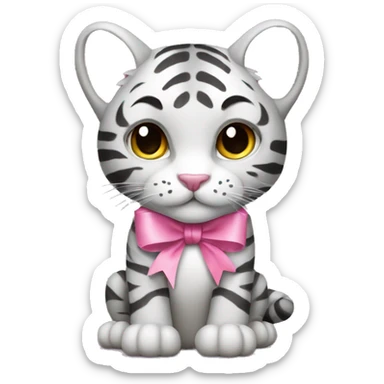 Gray tiger patern cat with pink ribbon sticker