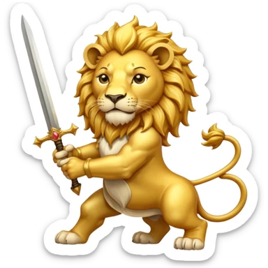    Please create a golden lion holding a curved sword with the half sun on top of the lion’s back? sticker