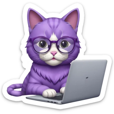 smart purple cat in glasses with laptop sticker
