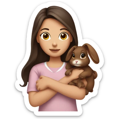 brunette girls holding brown  bunny  sticker