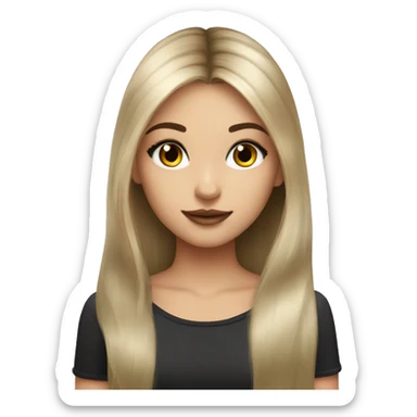 pretty girl long hair makeup with black kitten sticker