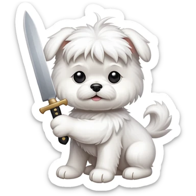 White Maltese with knife 4 paws only  sticker