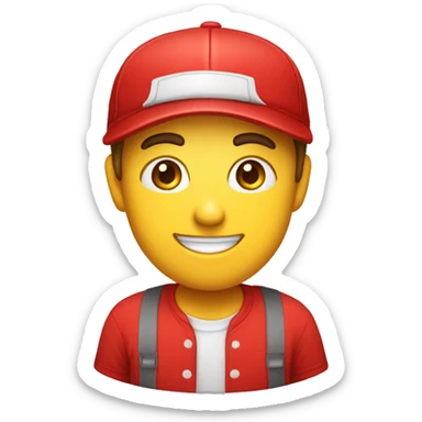 emoji of a shop employee wearing a red t-shirt and red cap with the "BEST MARKET" logo on it    sticker